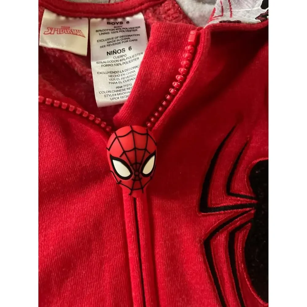Marvel Spiderman Boys 6 Small Zip Up Hoodie Sweatshirt Jacket Red Graphic Retro
